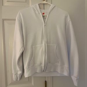 White Hanes Zip Up Hooded Jacket